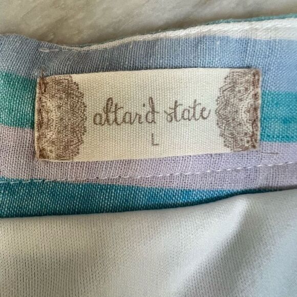Altar'd State Pastel Striped Blue Pink Linen blend lined Casual Shorts Size L - Picture 3 of 6